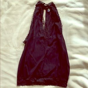 Free people lace black deep V neck camisole XS